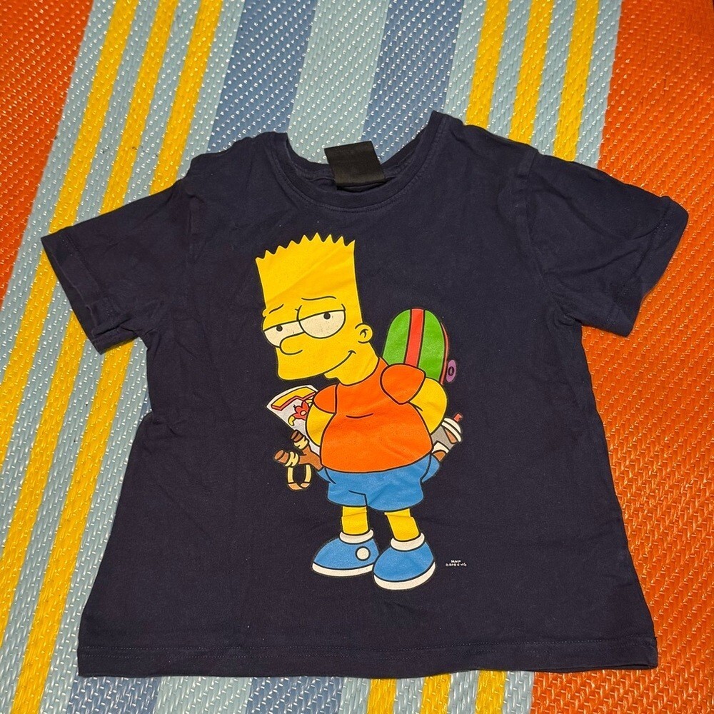 The‎ Simpsons Matt Groening Navy Blue Bart Simpson Tee Shirt Boys Kids Size 5-6y